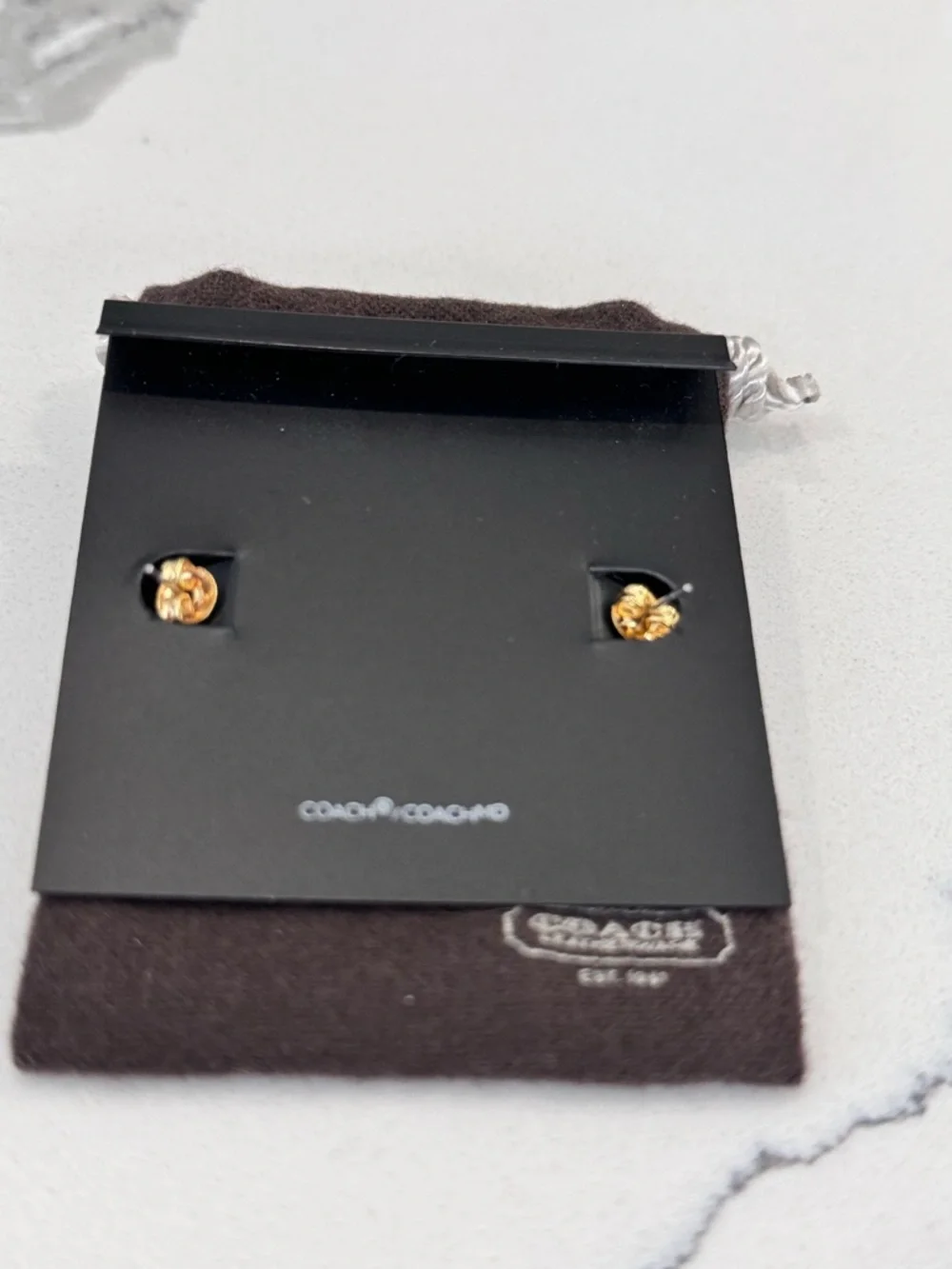 Coach Signature Pave tiny earrings 18K gold plated brass NWOT - Picture 4 of 7